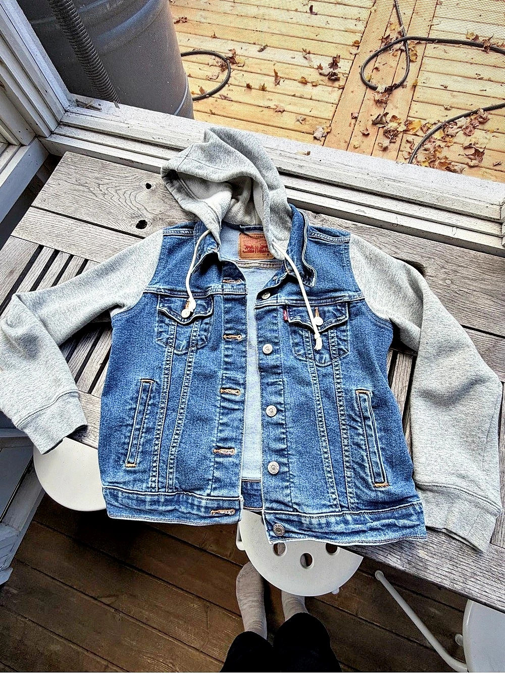 Levi's Hybrid Hoodie Trucker Jacket Denim Blue & Gray Medium